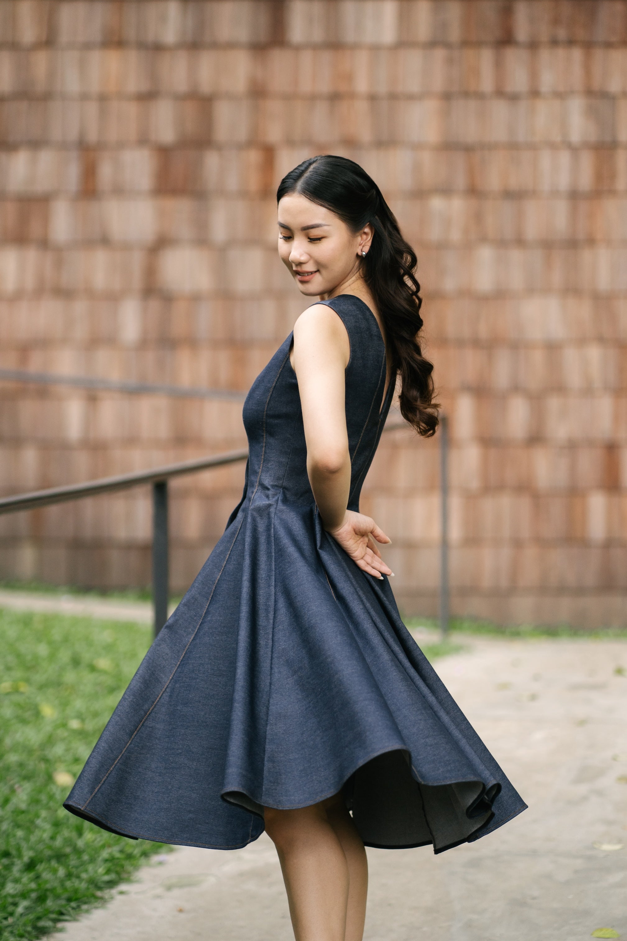 navy blue dress and black heels The Perfect Night Sweater Dress in Black main image 1